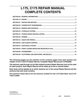 New Holland L175, C175 Skid Steer loader and Compact Track Loader repair manual Preview image 2