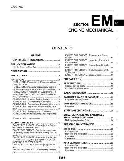 Preview: 2010–2012 Nissan Micra K13 Engine Manual (P/N SM11E00-1K13E1E)