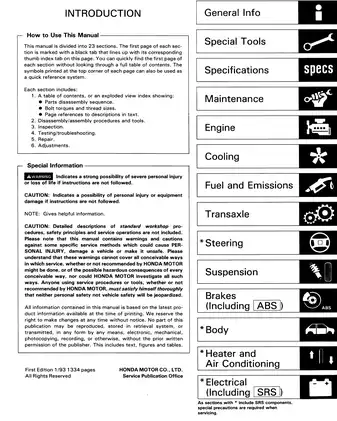 1993 Honda Accord repair manual Preview image 1