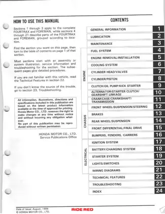1986-1989 Honda TRX350, TRX350d,  Fourtrax, Foreman repair manual Preview image 3