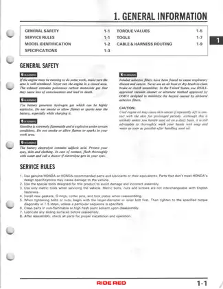 1998 Honda TRX350 & TRX350D Service Manual Preview image 4