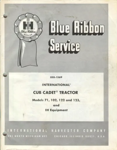 Preview: International Cub Cadet 71, 102, 122, 123 & CW-36 Tractor 1966 Service & Repair Manual (P/N GSS-1369)