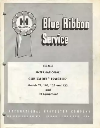 1965-1967 International Cub Cadet 71, 102, 122, 123 garden tractor service manual Preview image 1