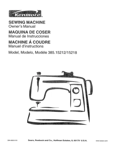 Kenmore 385.15212 / 385.15218 / 385.15210 Sewing Machine Service Manual (OEM, 2000 edition)