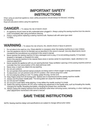 Kenmore 385.15212/15 Sewing Machine Instruction Manual Preview image 2
