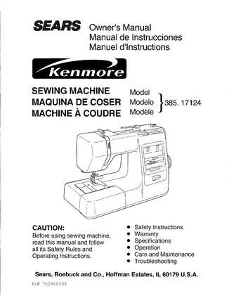 Kenmore 385.17124790 752.800309 sewing machine owner manual Preview image 1