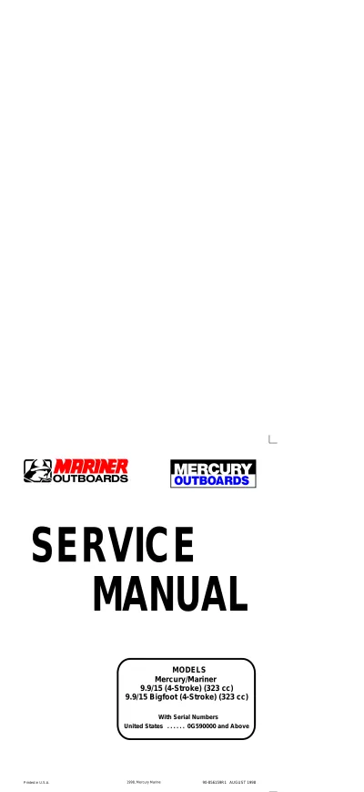 Mercury/Mariner 9.9/15 4-Stroke Outboard 1998 Service Manual (P/N 90-856159R1) – preview page 1