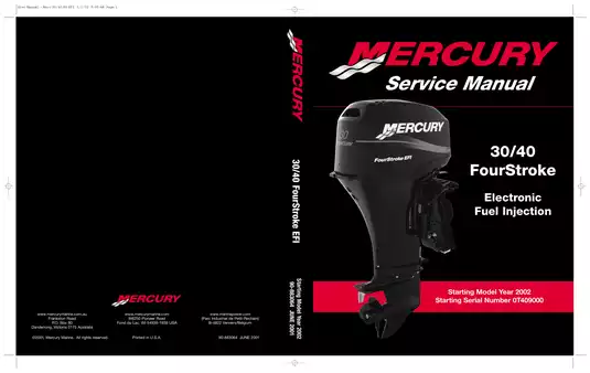 2002 Mercury Mariner 30/40 FourStroke EFI outboard motor service manual Preview image 1
