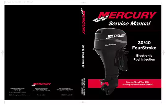 Comprehensive Service Manual for Mercury Marine 30/40 EFI Outboard Motors (2002+ Model) Preview image 1