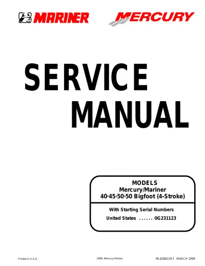 Preview: 1999 Mercury / Mariner 40, 45, 50 (50 Bigfoot) 4-Stroke Outboard Motor Service Manual (P/N 90-828631R3)