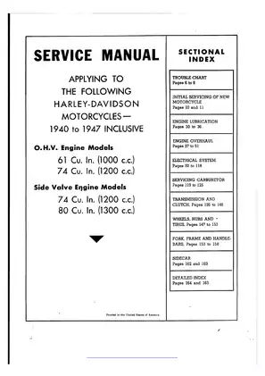 Harley-Davidson Motorcycle Service Manual (1940-1947) - O.H.V. & Side Valve Engine Models