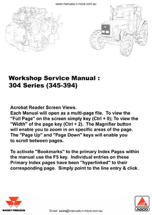 Massey Ferguson 354, 364, 374, 384, 394 tractor workshop manual Preview image 1