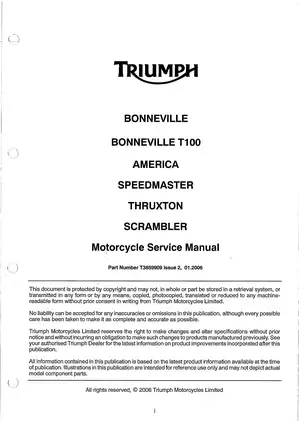 2006-2007 Triumph Bonneville T100 America Speedmaster, Truxton, Scrambler repair manual