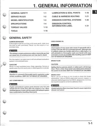 1998-2004 Honda TRX450S, TRX450EX, Fourtrax, Foreman service manual Preview image 5