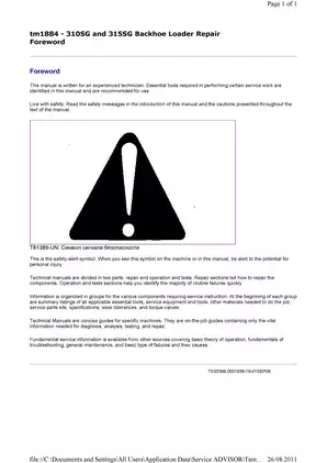 John Deere 310SG, 315SG backhoe loader technical repair manual  Preview image 3