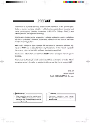 KIOTI EX35(C)/EX40(C)/EX45(C)/EX50(C) Tractors Service Manual - Ultimate Guide to Maintenance and Repair Preview image 2