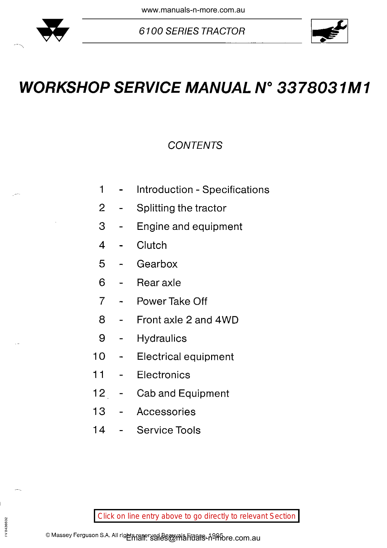 Massey Ferguson 6120, 6130, 6140, 6150, 6160, 6170, 6180, 6190 utility tractor workshop service manual Preview image 3