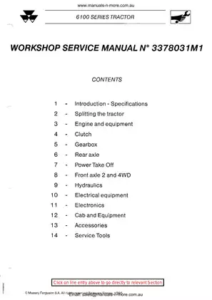 Massey Ferguson 6120, 6130, 6140, 6150, 6160, 6170, 6180, 6190 utility tractor workshop service manual Preview image 3