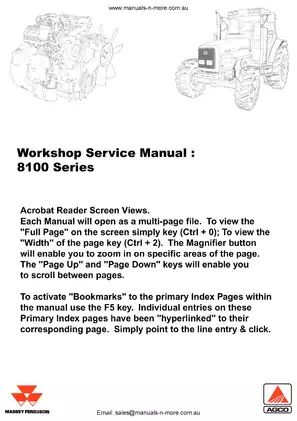 Massey Ferguson MF 8110, MF 8120, MF 8130, MF 8140, MF 8150, MF 8160 row-crop tractor workshop service manual Preview image 1