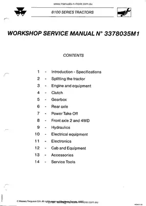 Massey Ferguson MF 8110, MF 8120, MF 8130, MF 8140, MF 8150, MF 8160 row-crop tractor workshop service manual Preview image 3