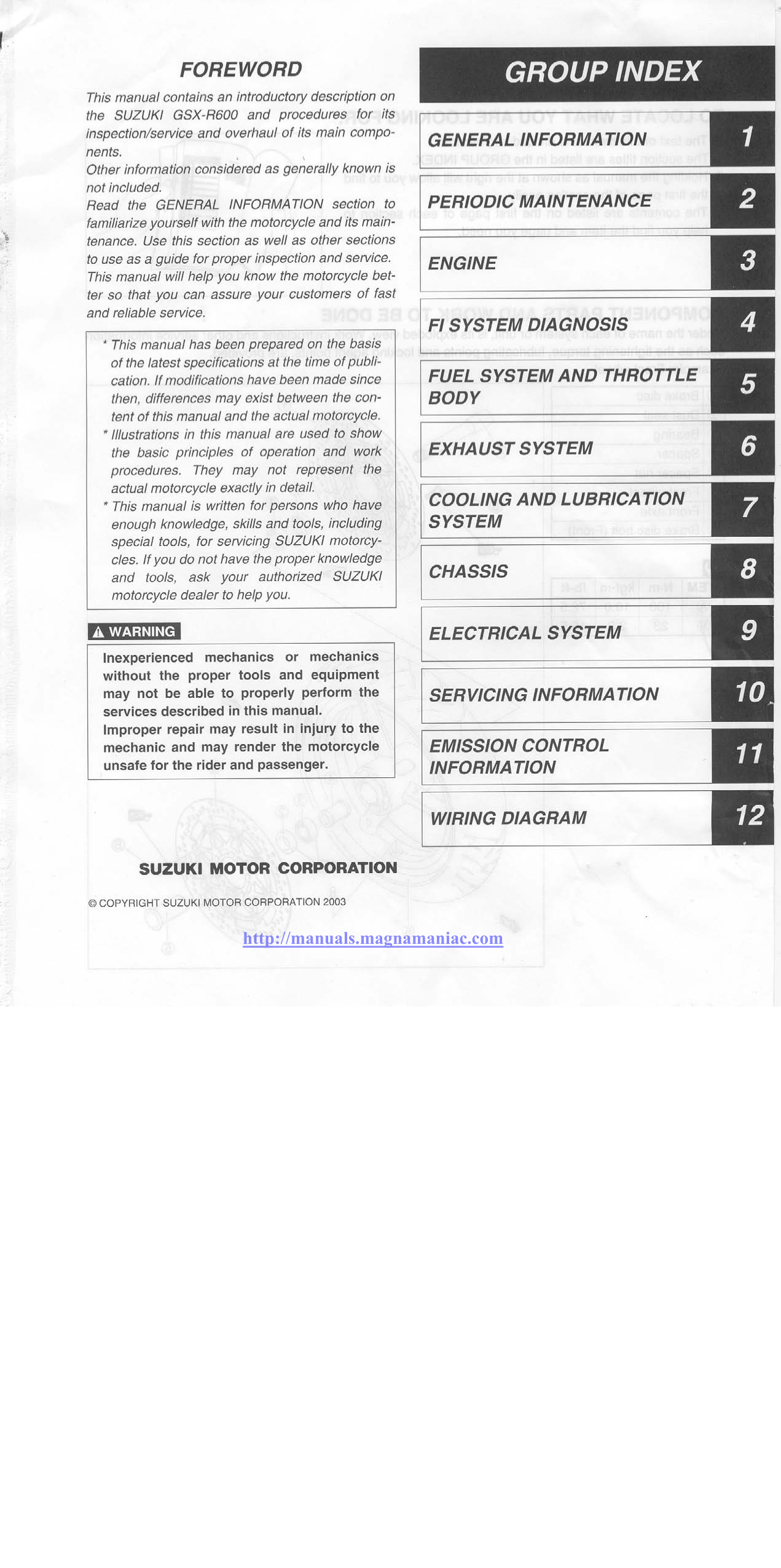 2004 Suzuki GSX R 600 manual Preview image 3