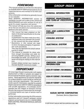 1993-1998 Suzuki GSX-R1100, GSX-R1100W, GSX-R1100WP, GSX-R1100WR; GSX-R1100WS, GSX-R1100WT service manual Preview image 3
