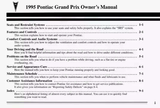 1995 Pontiac Grand Prix Owner’s Manual - Comprehensive Guide to Features & Maintenance Preview image 2