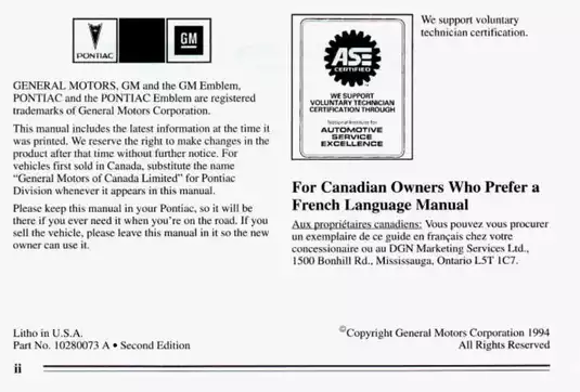 1995 Pontiac Grand Prix Owner’s Manual - Comprehensive Guide to Features & Maintenance Preview image 3