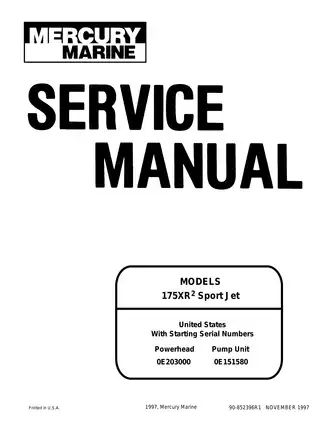 Mercury Marine 175XR2 Sport Jet Service Manual - Comprehensive Guide for Professionals