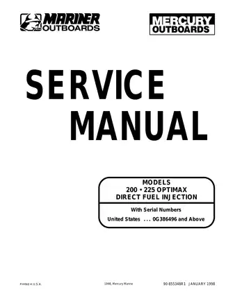 Mercury Marine 200/225 Optimax Service Manual: Comprehensive Guide for Direct Fuel Injection Outboard Engines Preview image 1