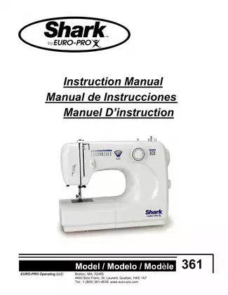 Shark Euro Pro 361 sewing machine instruction manual Preview image 1