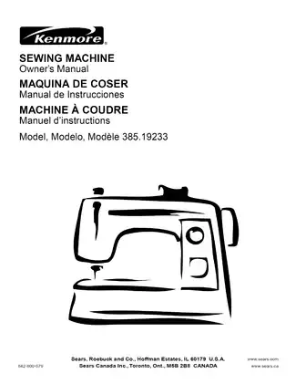 Kenmore 385.19233-385.19233400 sewing machine manual Preview image 1