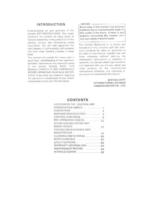 Yamaha XS1100H/XS1100SH Owner’s Manual - Comprehensive Guide for Safe Operation and Maintenance Preview image 2