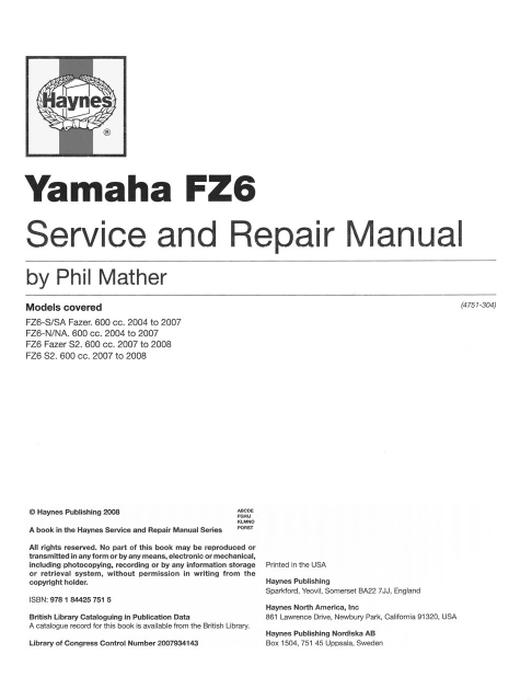 2004-2008 Yamaha FZ6 Fazer N S2 repair and service manual Preview image 2