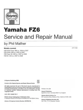 Yamaha FZ6 Service and Repair Manual (2004-2008) - Expert Maintenance Guide Preview image 2