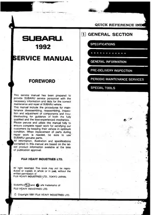 Official Subaru Legacy 1992 Service Manual - Complete Repair Guide Preview image 2