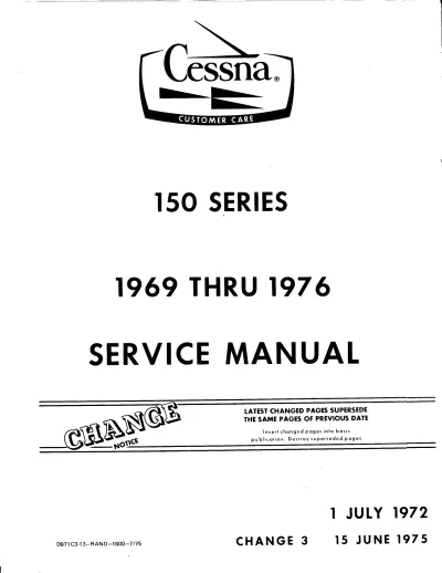 1969–1976 Cessna 150 Series Service Manual (P/N D971C3-RAND-1600-7/75)
