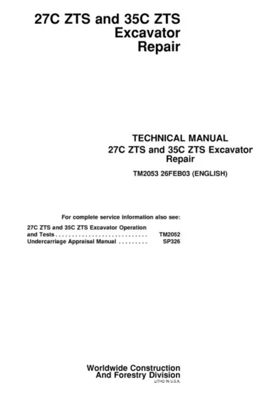 John Deere 27C ZTS & 35C ZTS Excavator Technical Service Manual (TM2053)