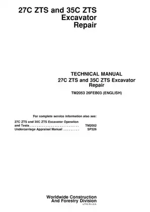 John Deere 27C ZTS, 35C ZTS excavator technical manual Preview image 1