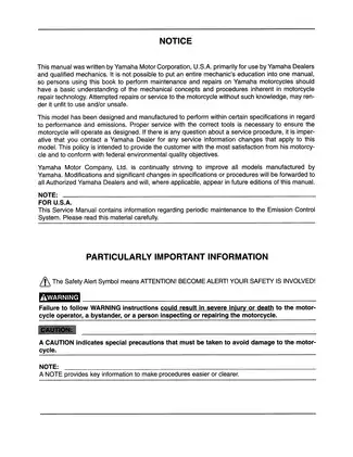 2000 Yamaha TTR225L M, XT225-C  entry-level trail bike service manual Preview image 3