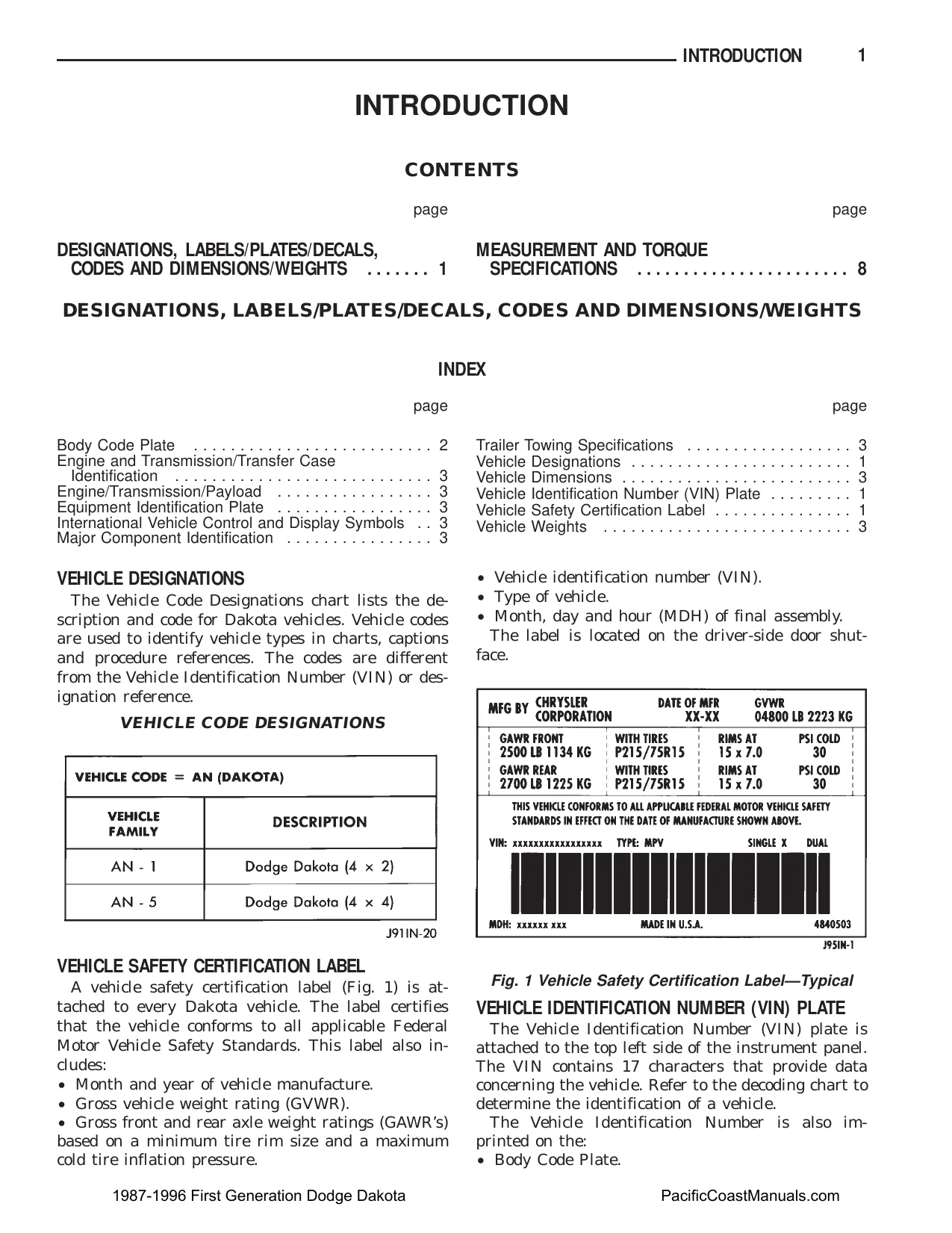 1987-1996 Dodge Dakota 4x2 & 4x4 Truck factory service manual Preview image 3