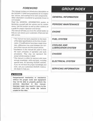 2003-2008 Suzuki Z 400, LT-Z400 ATV service manual Preview image 1