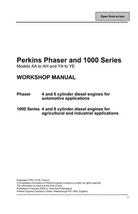 JCB Perkins Phaser 1000 series engine workshop manual Preview image 1