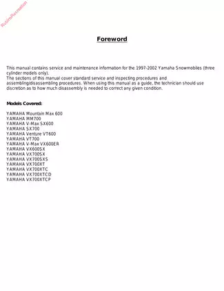 Yamaha Snowmobile Service Manual (1997-2002): Expert Maintenance & Repair Guide Preview image 3