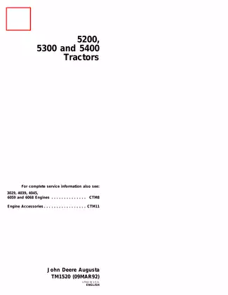 John Deere 5200, 5300, 5400 Utility tractor technical manual