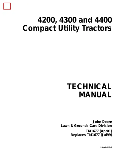 John Deere 4200, 4300, 4400 (4000 Series) Compact Utility Tractor Technical Manual (P/N TM1677)