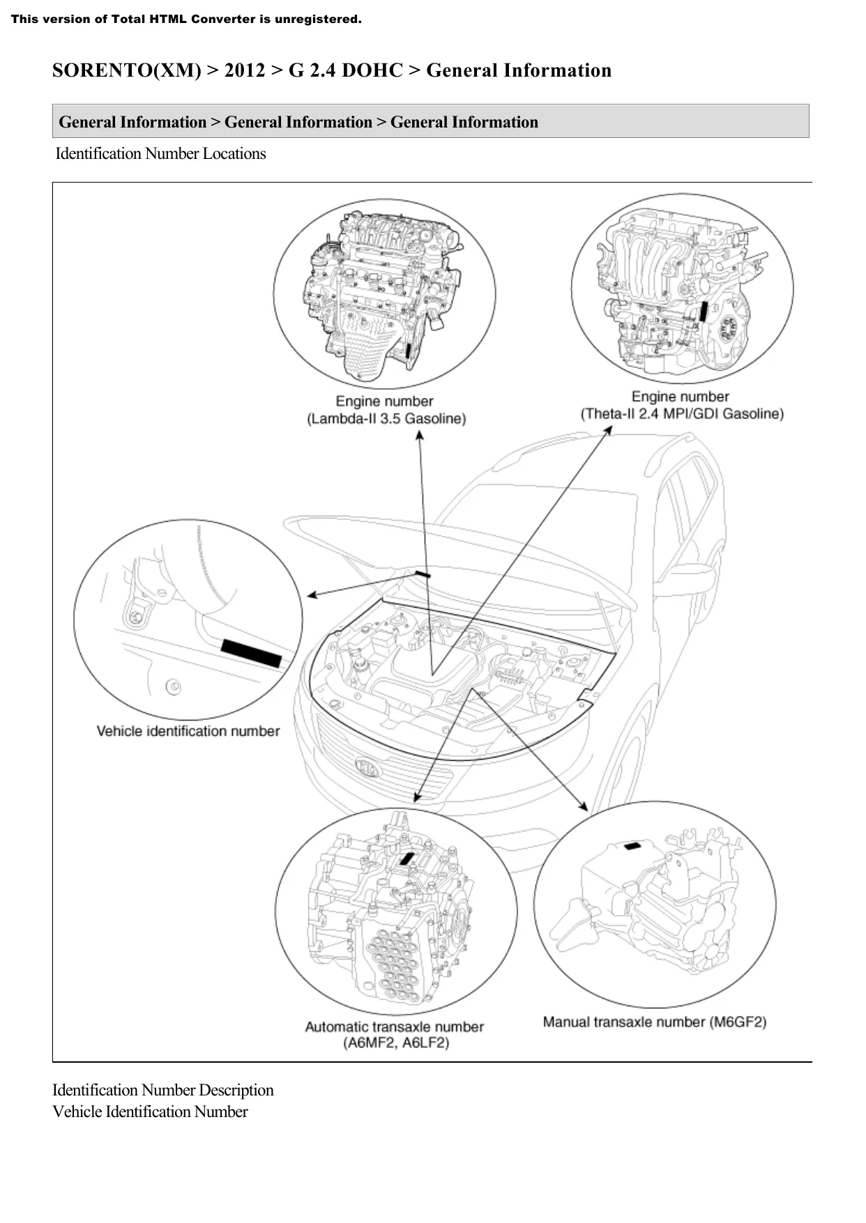 2012 KIA Sorento shop manual