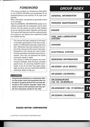 2001-2009 Suzuki DR-Z250 manual