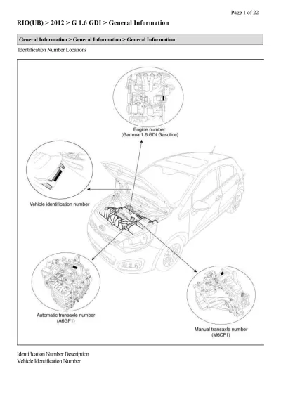 2012 Kia Rio LX, EX, and SX 1.6L GDI Factory Service Manual (P/N 00500-1A000)
