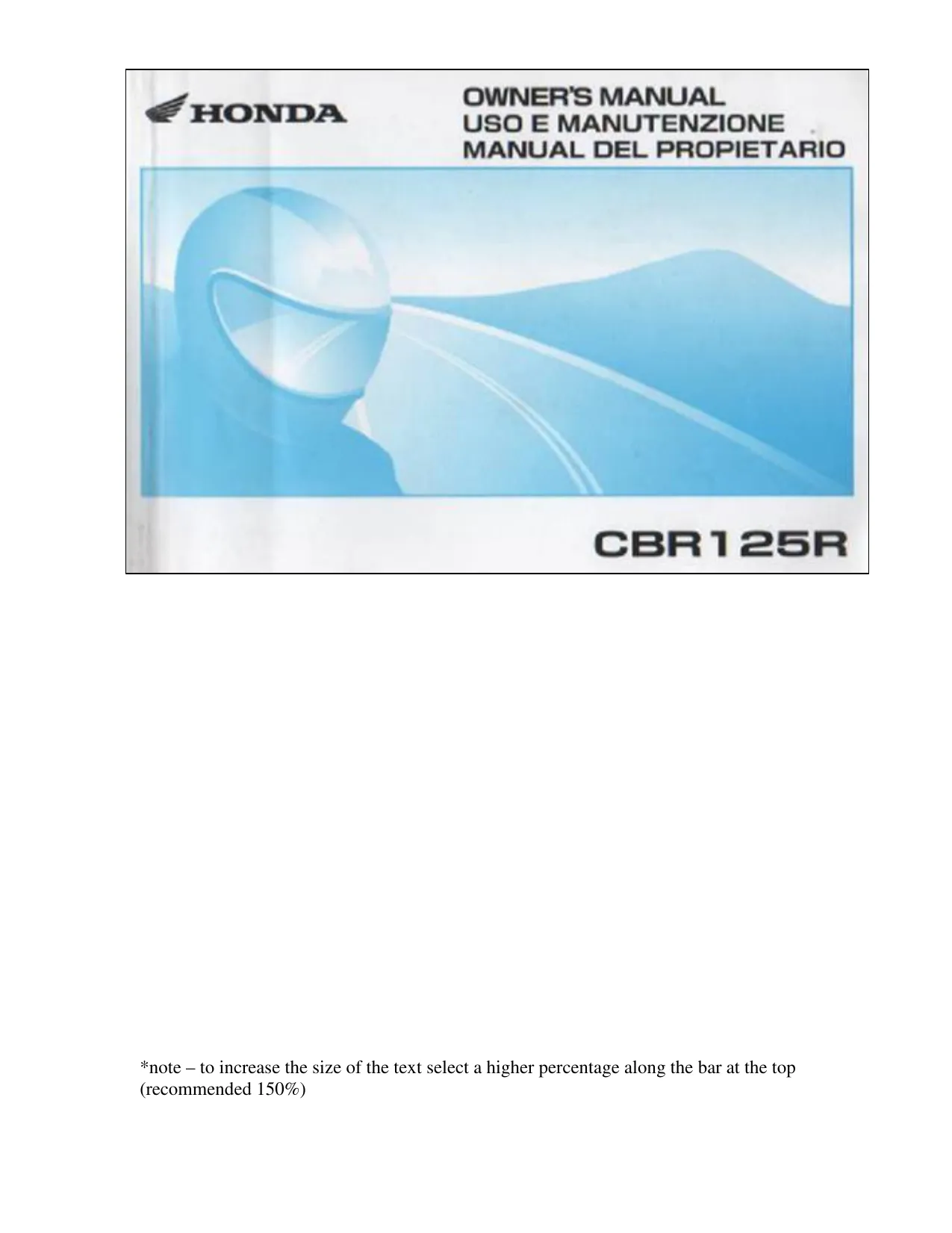 Honda CBR125R owners manual Preview image 1